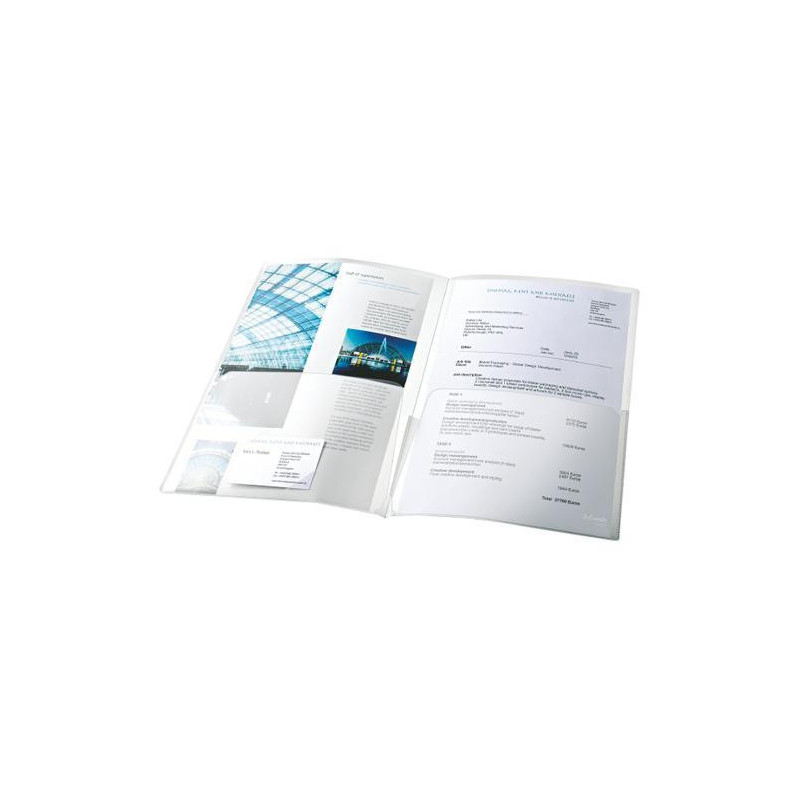 ESSELTE Sachet 5 chemises double poche incolore en PP 18/100e. 2 pochettes feuilles A4 ou 1 feuille A3.