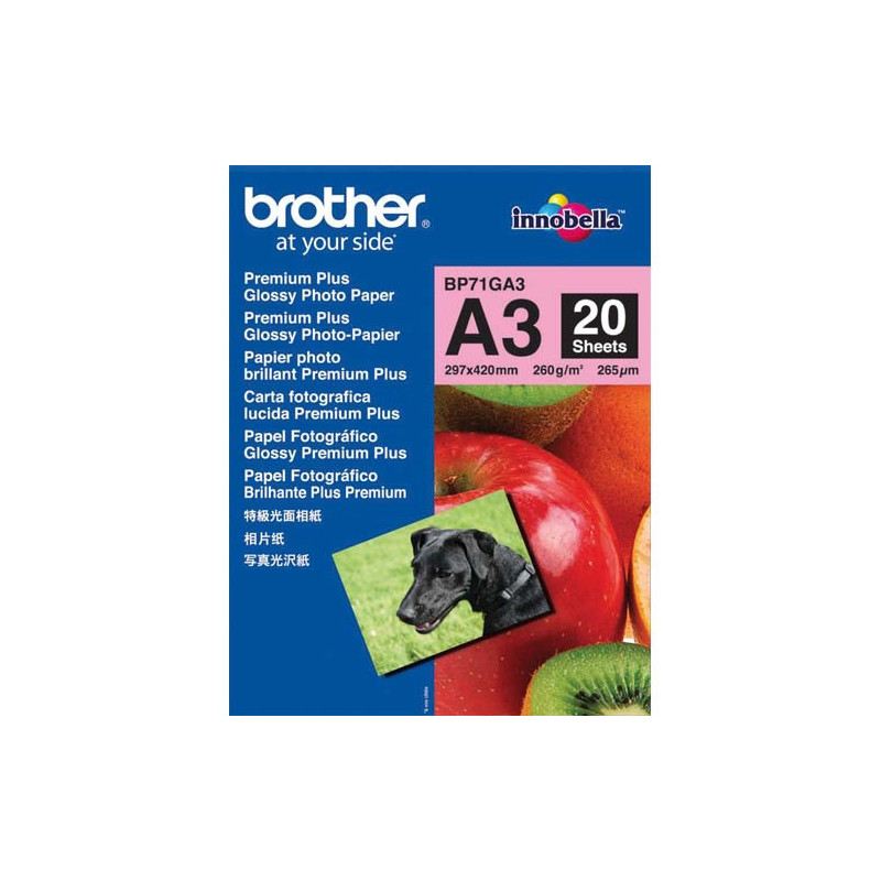 BROTHER pack de 20 feuilles de papier photo A3 BP71GA3