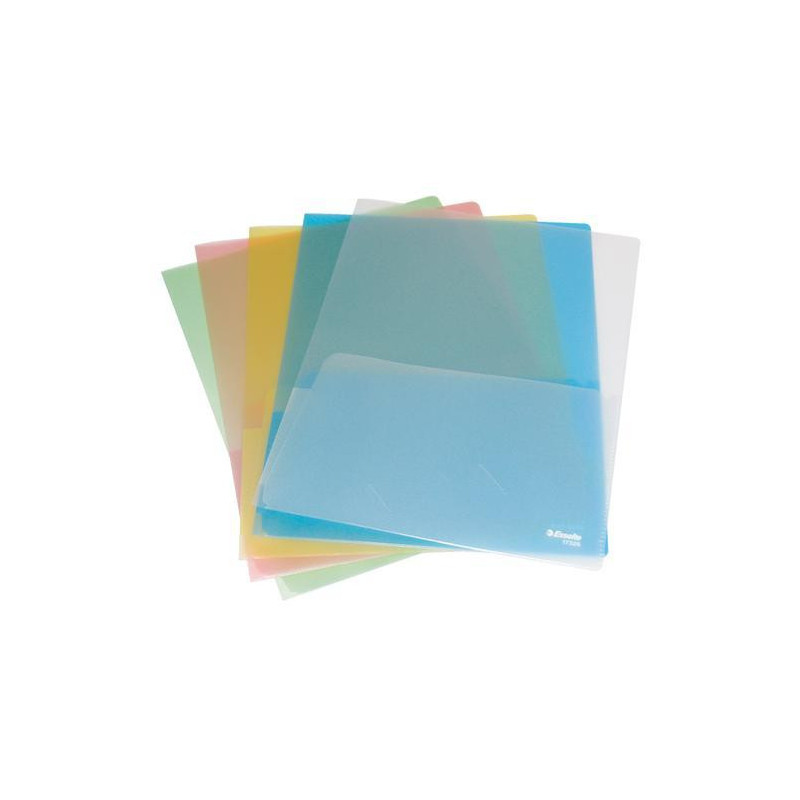 ESSELTE Sachet 5 chemises double poche assortis en PP 18/100e. 2 pochettes feuilles A4 ou 1 feuille A3.