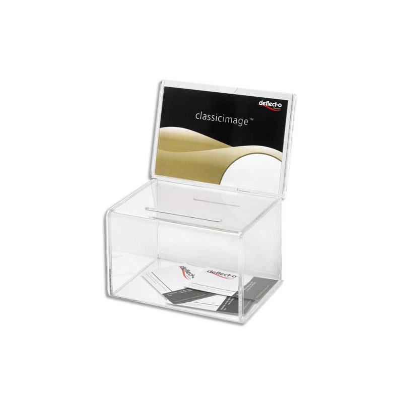 DEFLECTO Urne avc pte-affich : 20,3 x 9,5 x 11 cm, pte-affich 15,2 x 10,5 cm, Fente 8,5 x 0,6 cm