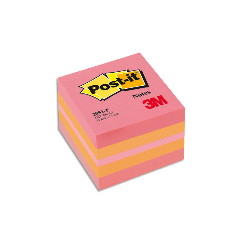 POST-IT Mini cube POST-IT® ''Plaisir'' Rose 400 feuilles 51 x 51 mm