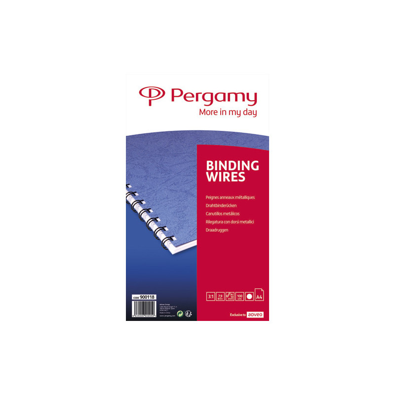 PERGAMY Boîte de 100 peignes anneaux métalliques, 34 boucles 7.9mm Blanc 900118