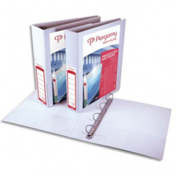 PERGAMY Classeur personnalisable A4+ 3 faces, 4 anneaux Ø20 mm en D, dos 3,8 cm. En PP Blanc.150 feuilles