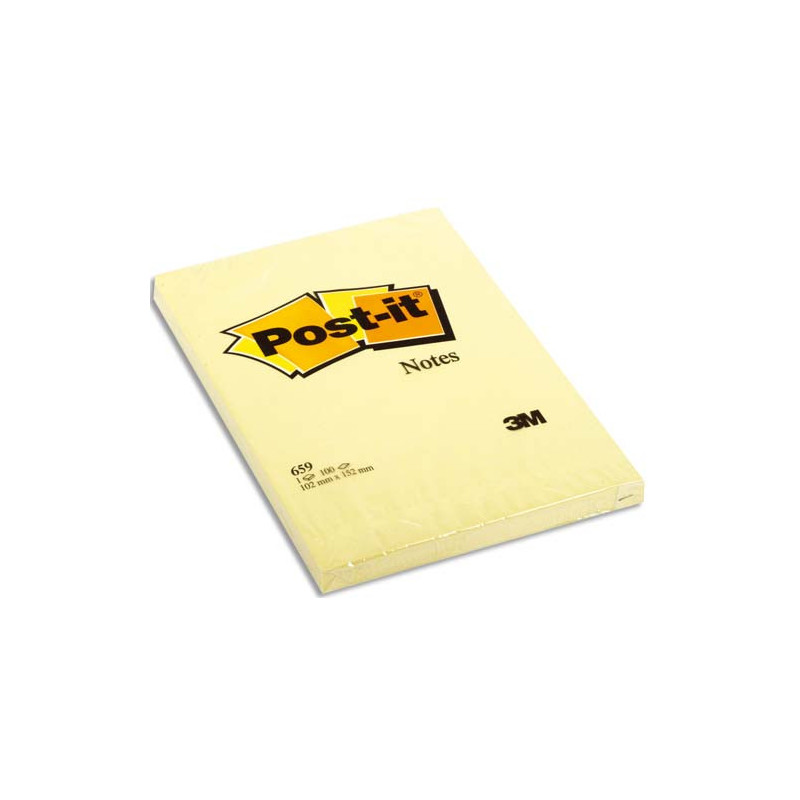 POST-IT Bloc repositionnable de 100 feuilles 102 x 152 mm Jaune uni