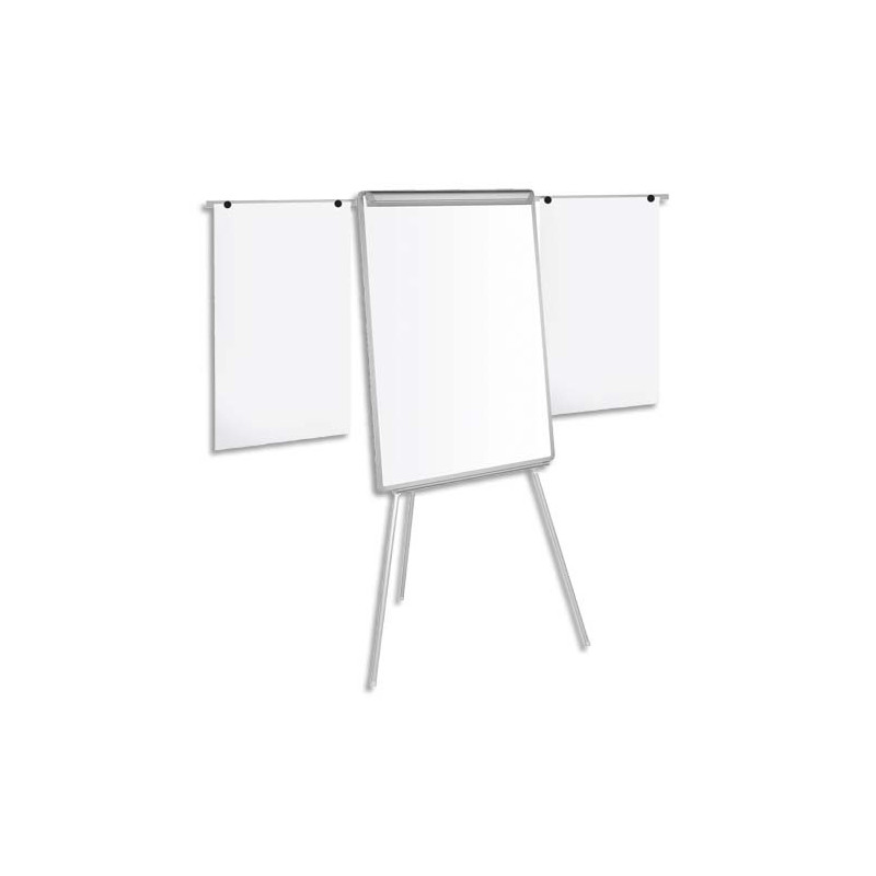 PERGAMY Chevalet trépied cadre aluminium, surface laquée magnétique, 2 bras latéraux - L75 x H107-195 cm