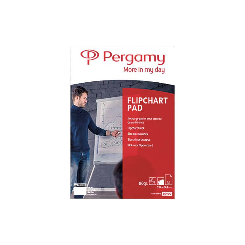 PERGAMY Recharge papier pour chevalets 20 feuilles format A1, 70g Blanc Uni