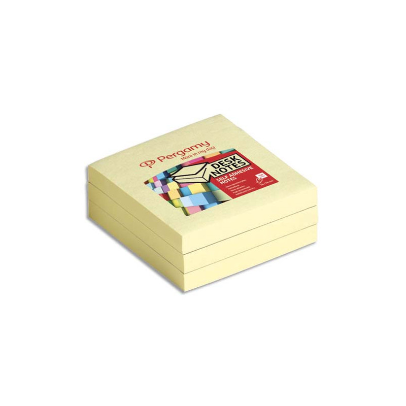 PERGAMY Bloc de 100 feuilles repositionnables dimensions 7,6x7,6cm. Coloris Jaune