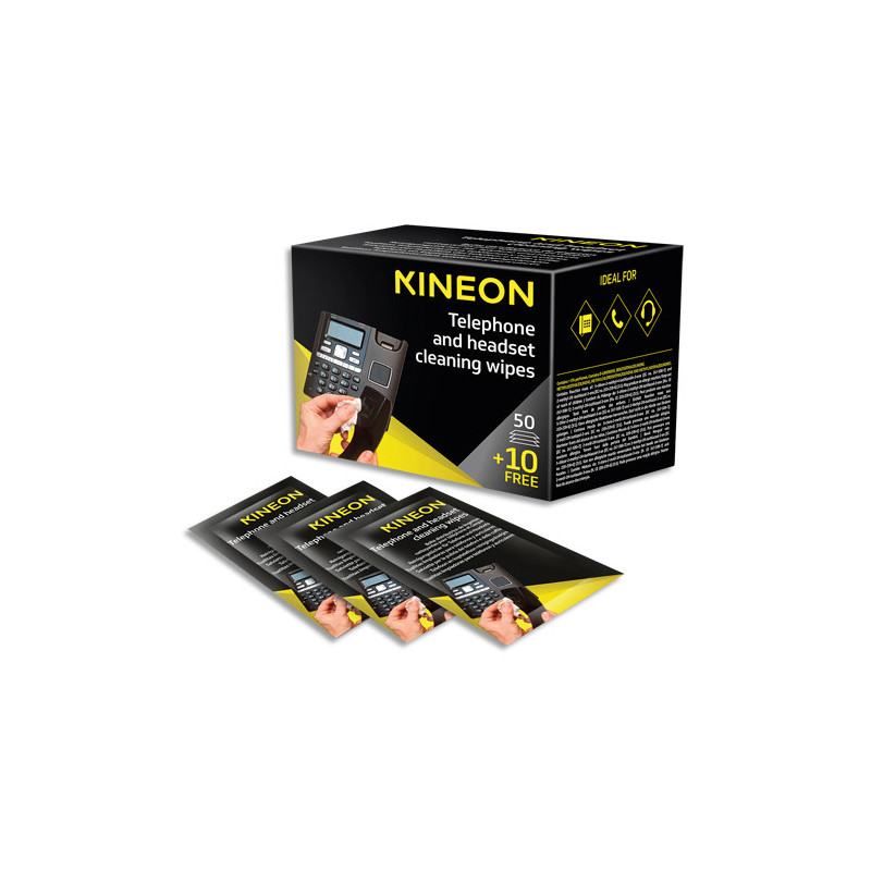 KINEON Boîte de 60 lingettes nettoyantes pour téléphone (50 lingettes + 10 lingettes gratuites)