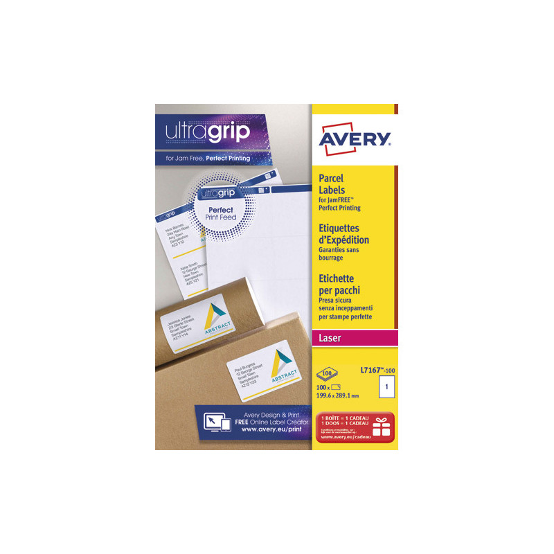 AVERY Boîte de 100 étiquettes Laser Blanc 199,6X289,1mm L7167-100