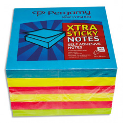 PERGAMY Lot de 6 blocs de 90 feuilles repositionnables Extra Sticky 76x76mm. Coloris assortis néon.