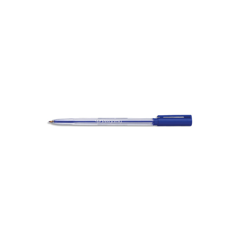 PERGAMY Stylo à bille pointe moyenne encre Bleue corps plastique cristal avec capuchon