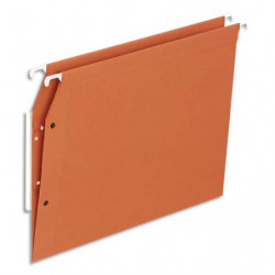 Boîte 25 dossiers suspendus ARMOIRE, kraft 220g. Fond V, volet agrafage+pression. Coloris Orange