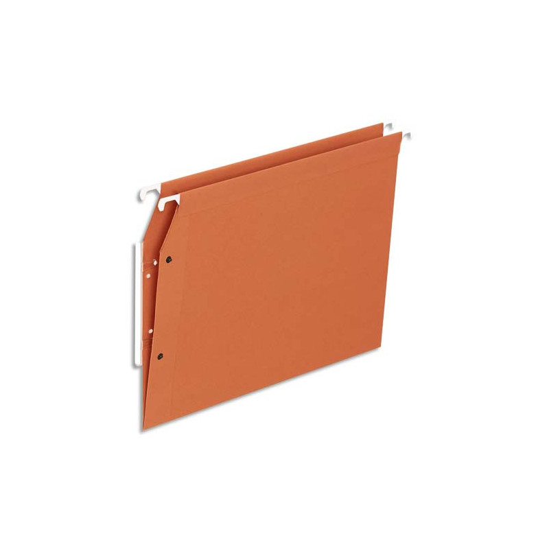 Boîte 25 dossiers suspendus ARMOIRE, kraft 220g. Fond V, volet agrafage+pression. Coloris Orange