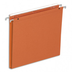 Boîte de 25 dossiers suspendus TIROIR, kraft 220g. Fond 15, volet agrafage+pression.Coloris Orange