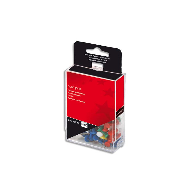Boîte de 100 push pins Coloris opaque assortis.