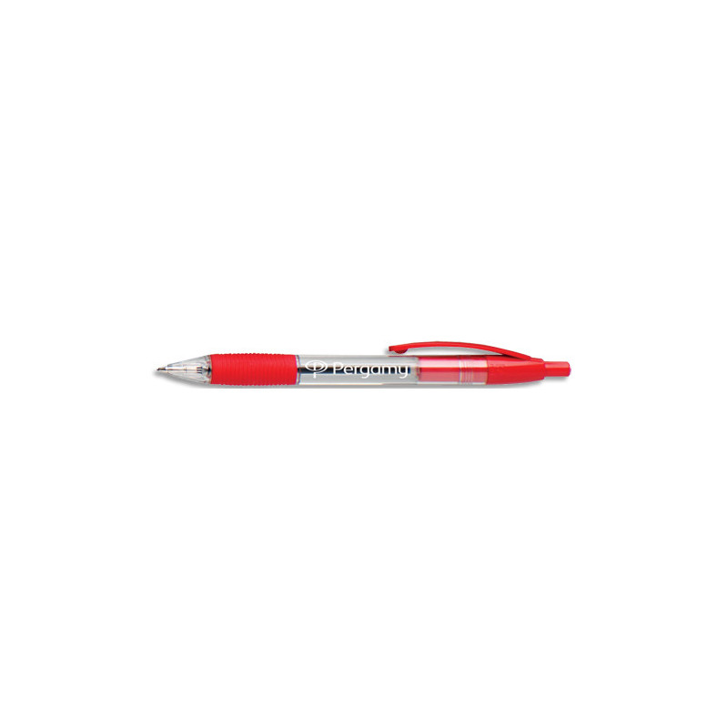 PERGAMY Stylo à bille rétractable avec grip confort pointe moyenne encre Rouge corps plastique