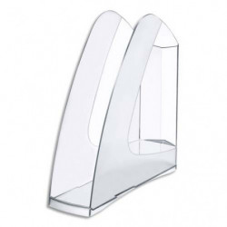 Porte-revues en polystyrène, 100% recyclable. Pour format A4. Dim (hxp): 25,7x26 cm. Dos 7,5 cm. Cristal