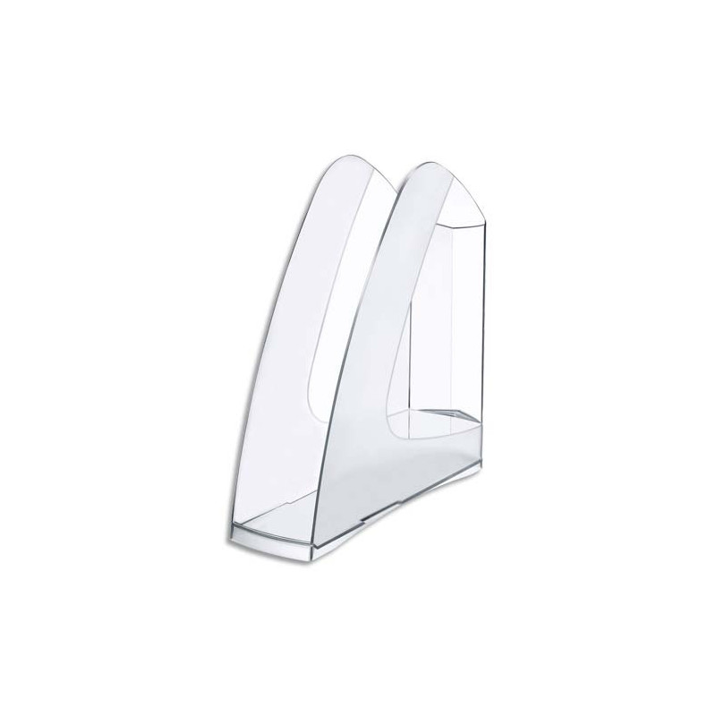 Porte-revues en polystyrène, 100% recyclable. Pour format A4. Dim (hxp): 25,7x26 cm. Dos 7,5 cm. Cristal