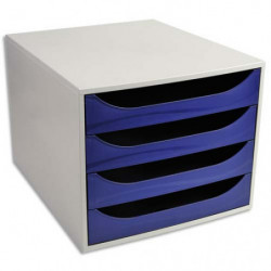 Module de classement ECO 4 tiroirs, Gris/Bleu - Dim. : L28,4 x H23,4 x P34,8 cm