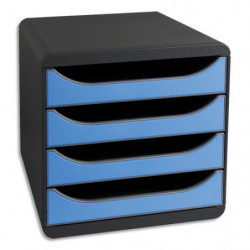 EXACOMPTA Module de classement Big Box 4 tiroirs Noir/Bleu glacé - Dim. 27,8 x 26,7 x 34,7 cm