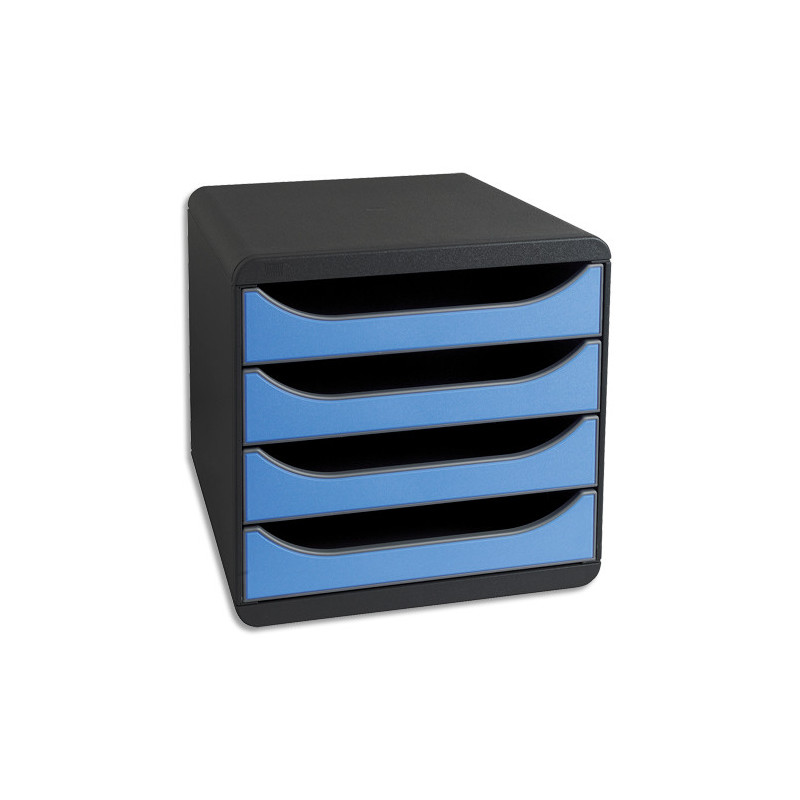 EXACOMPTA Module de classement Big Box 4 tiroirs Noir/Bleu glacé - Dim. 27,8 x 26,7 x 34,7 cm