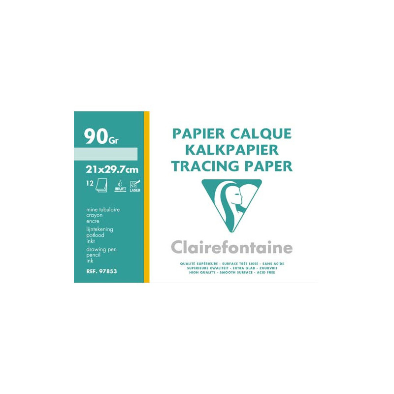 CLAIREFONTAINE Pochette de 12 feuilles 95g papier calque format A4 Ref-96853