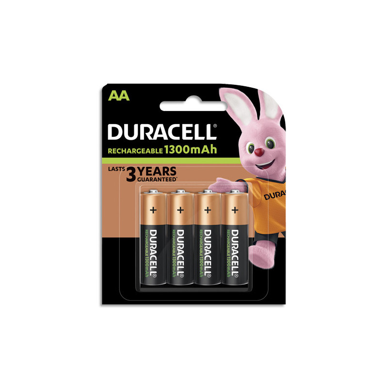 DURACELL Piles Rechargeables AA 1300 Mah, lot de 4 piles