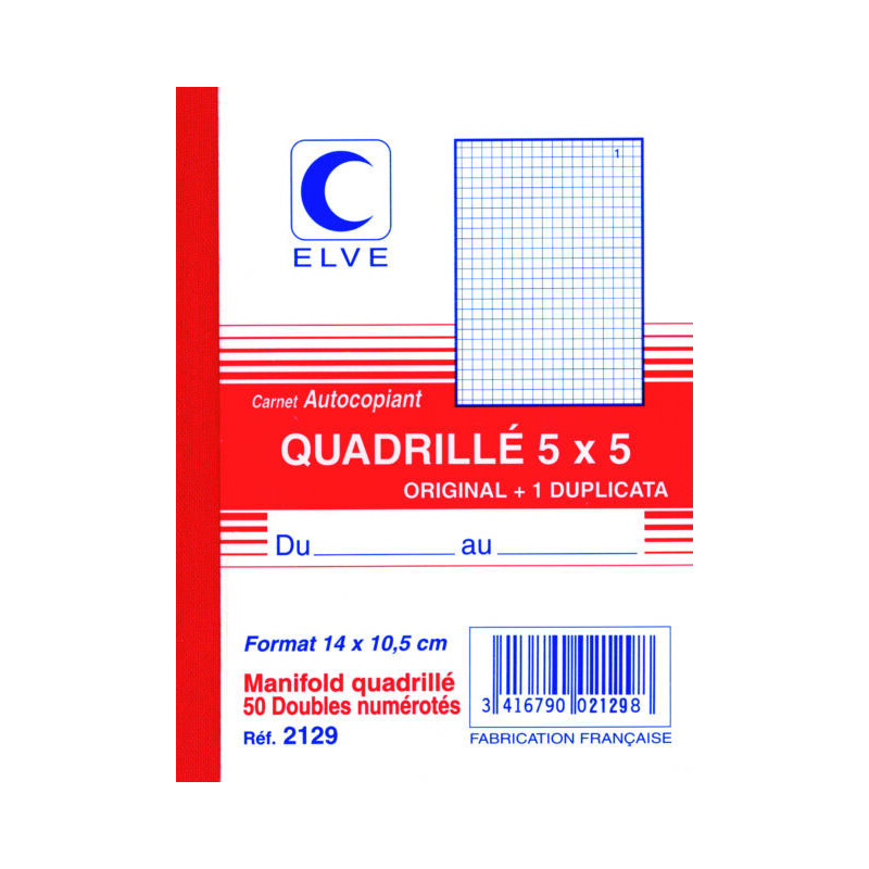 ELVE Carnet quadrillé 5x5 - A6 - 50 dupli