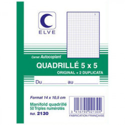 ELVE Carnet quadrillé 5x5 - A6 - 50 tripli