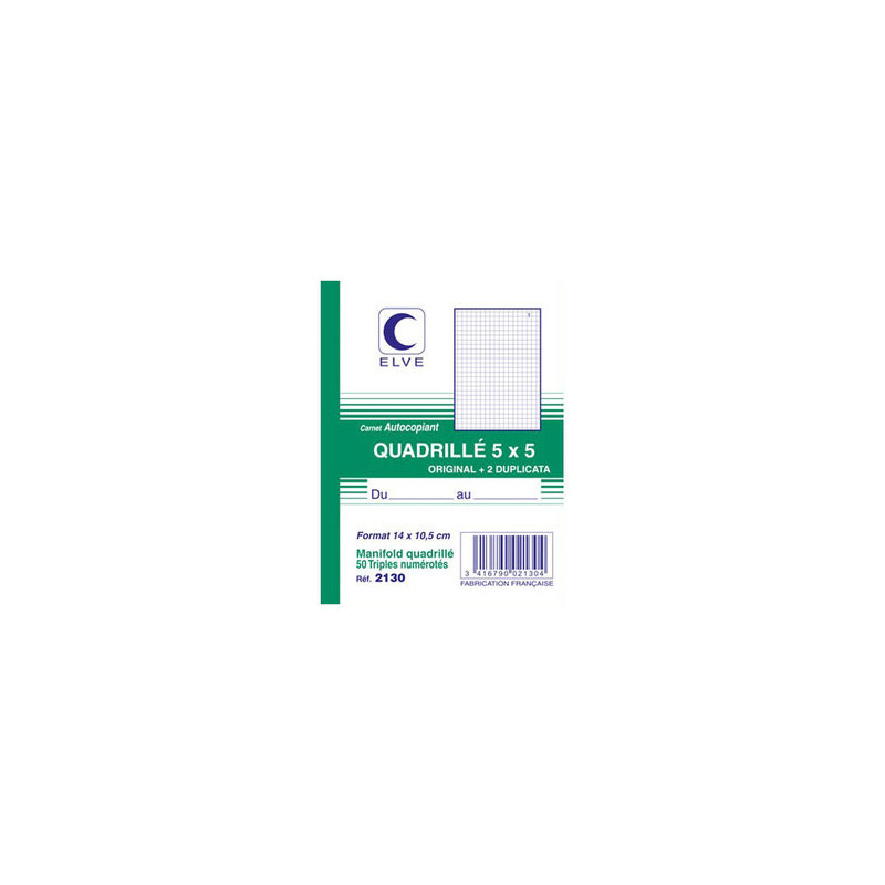 ELVE Carnet quadrillé 5x5 - A6 - 50 tripli