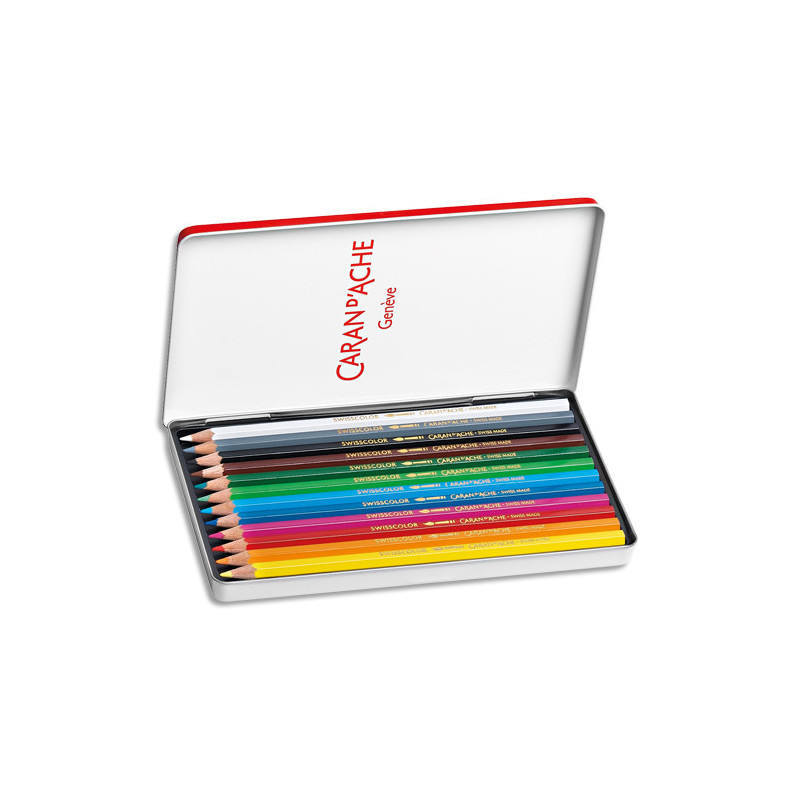 CARAN D'ACHE Boîte métal de 12 crayons de couleur Aquarellables SWISSCOLOR METAL SWISS DRAPEAU