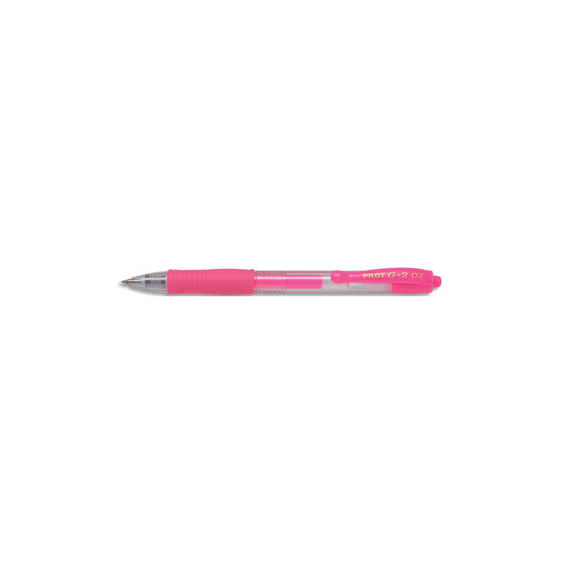 PILOT Stylo roller encre gel G-2. Pointe moyenne 07 RT. Couleur Rose néon