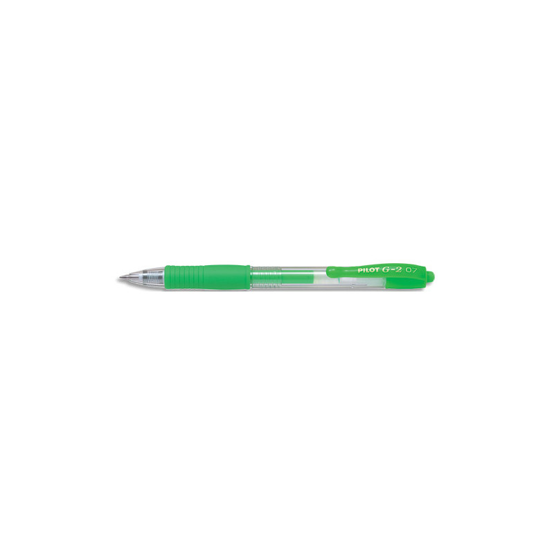 PILOT Stylo roller encre gel G-2. Pointe moyenne 07 RT. Couleur Vert néon