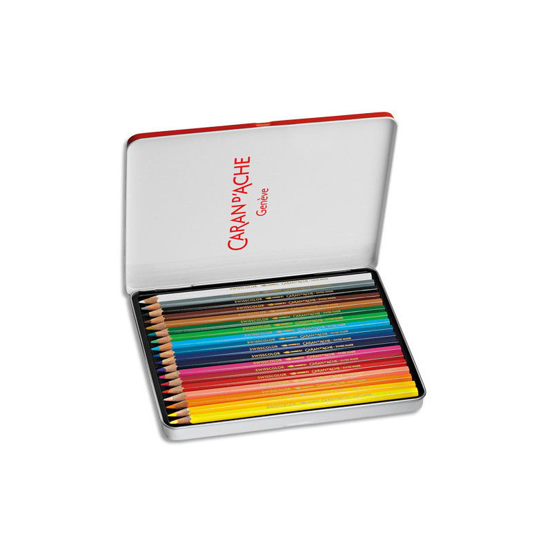 CARAN D'ACHE Boîte métal de 18 crayons de couleur Aquarellable SWISSCOLOR METAL SWISS DRAPEAU