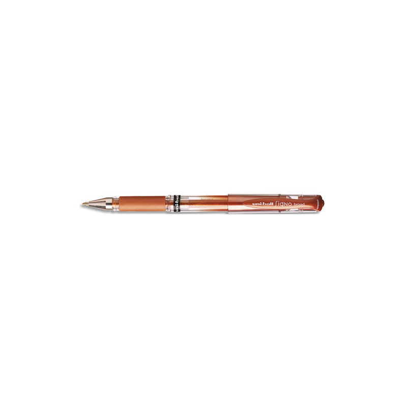 UNI-BALL Stylo encre gel Signo Broad avec grip et capuchon. Pointe large 1mm. Couleur bronze.