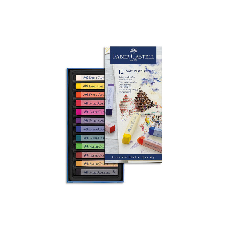 FABER CASTELL Boîte de 12 pastels tendres CREATIVE STUDIO. Couleurs intenses et facilement miscibles