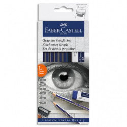 FABER CASTELL Set de dessins crayon graphite comprenant 6 crayons, un taille-crayon et une gomme