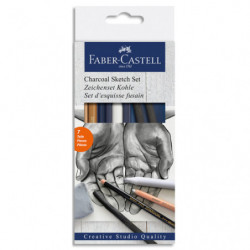 FABER CASTELL Set d'esquisses fusain comprenant fusains, crayons blanc, gomme et estompe