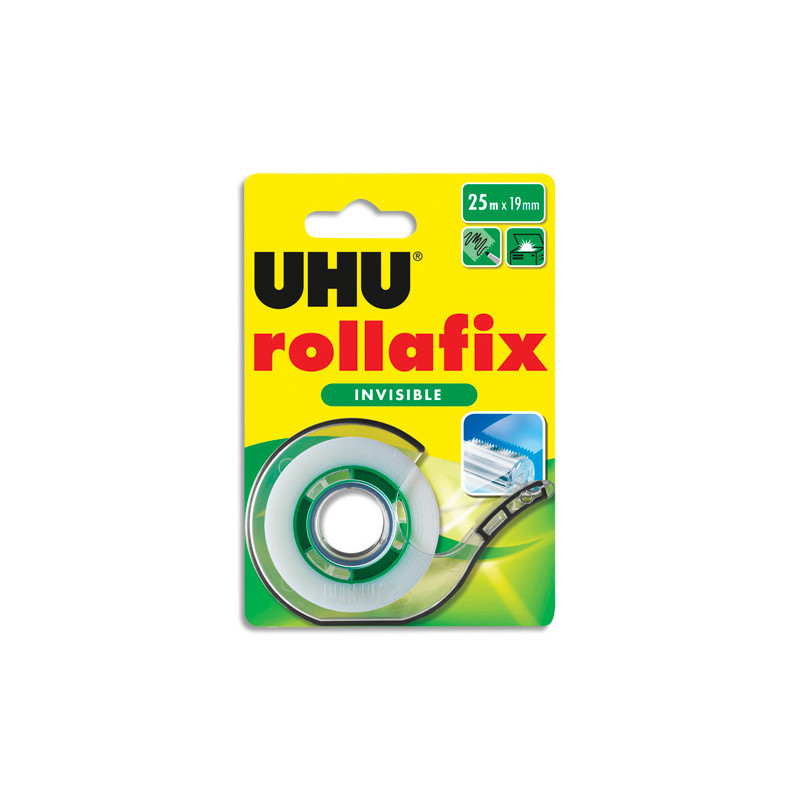 UHU Ruban adhésif sur dévidoir Rollafix invisible 25m x 19mm + recharge