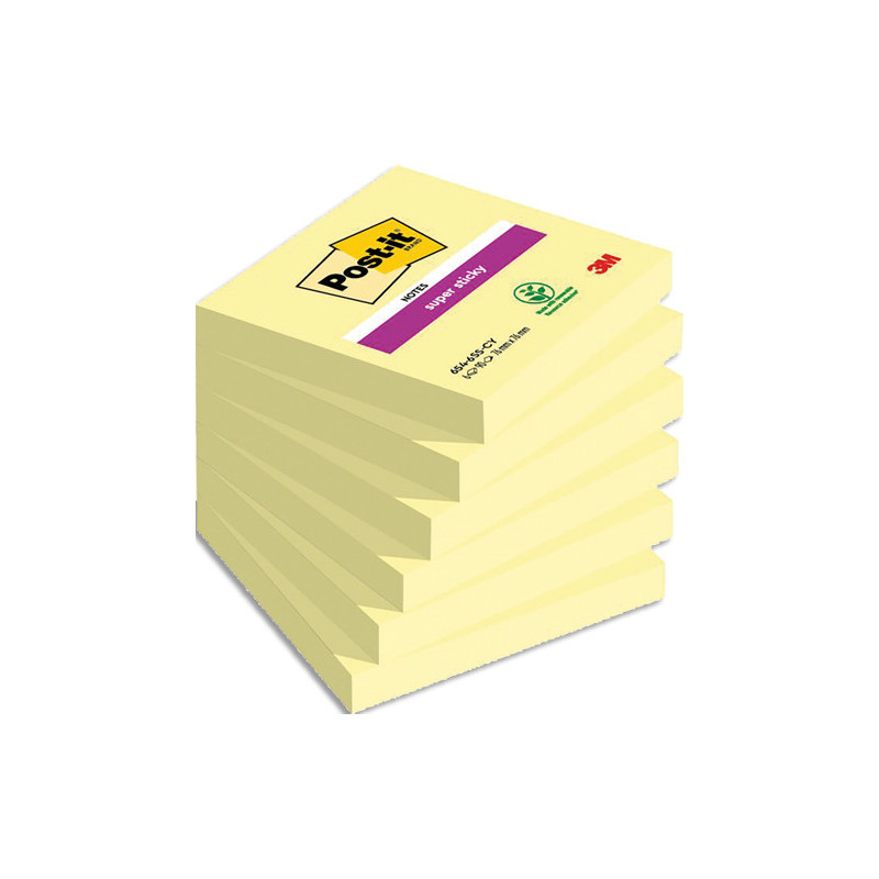 POST-IT Lots de 6 blocs Notes Super Sticky POST-IT® jaunes 90 feuilles 76 x 76 mm