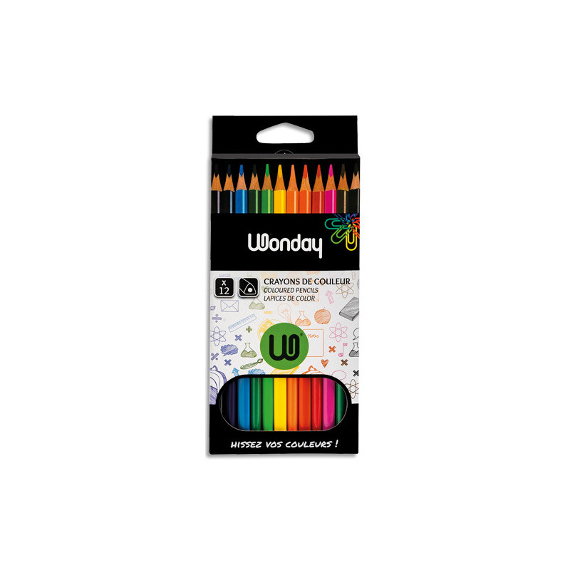 WONDAY Boîte de 12 crayons de couleurs 18 cm - corps triangulaire