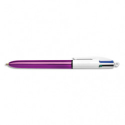 BIC Stylo bille 4 couleurs rétractables Shine. Pointe Moyenne (1,0 mm) - Corps Métallisé Violet