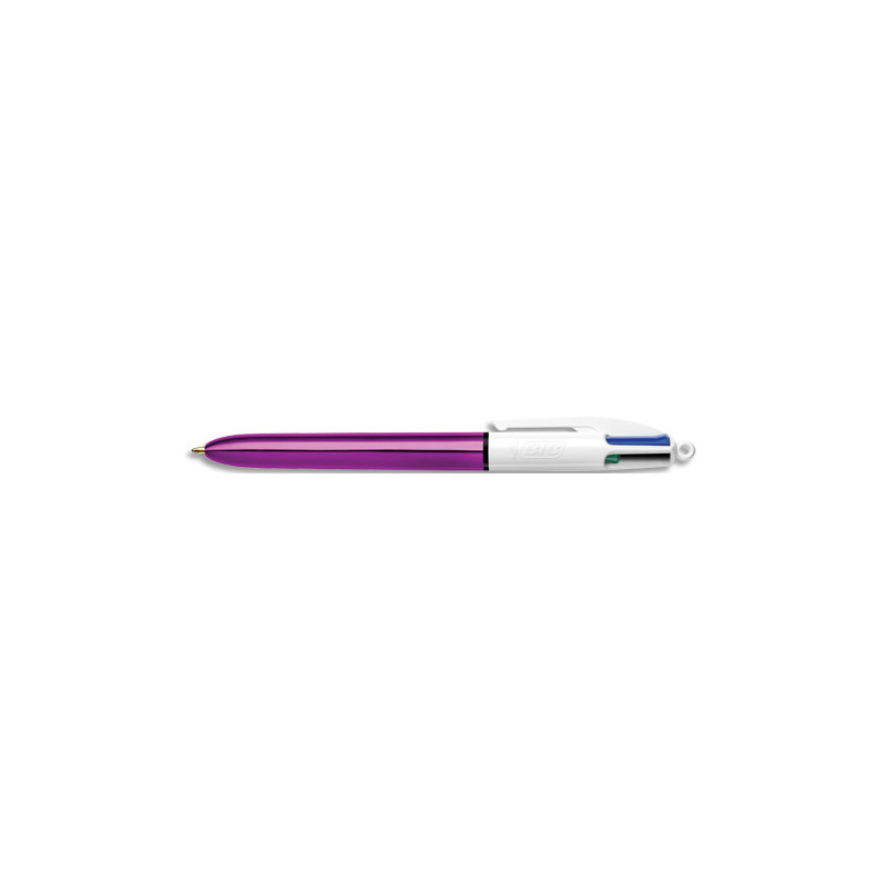 BIC Stylo bille 4 couleurs rétractables Shine. Pointe Moyenne (1,0 mm) - Corps Métallisé Violet