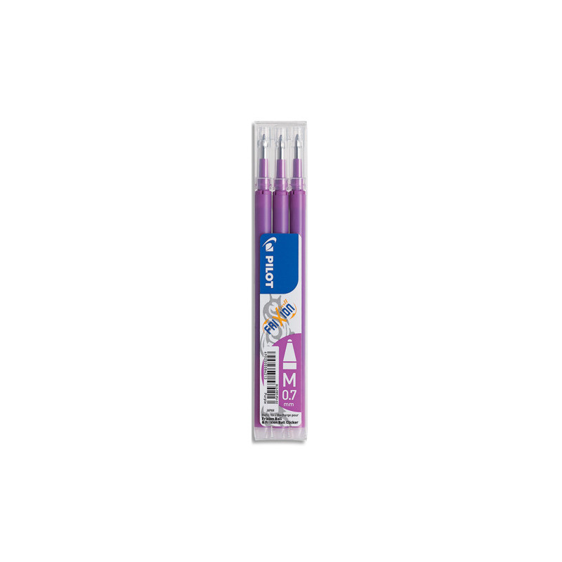 PILOT Set de 3 recharges pour roller FriXion Ball 07. Pointe moyenne 0,7 mm. Encre Mauve