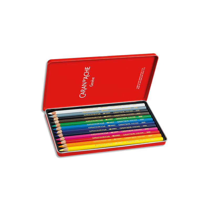 CARAN D'ACHE Boîte métal de 12 crayons de couleurs Aquarellables SUPRACOLOR