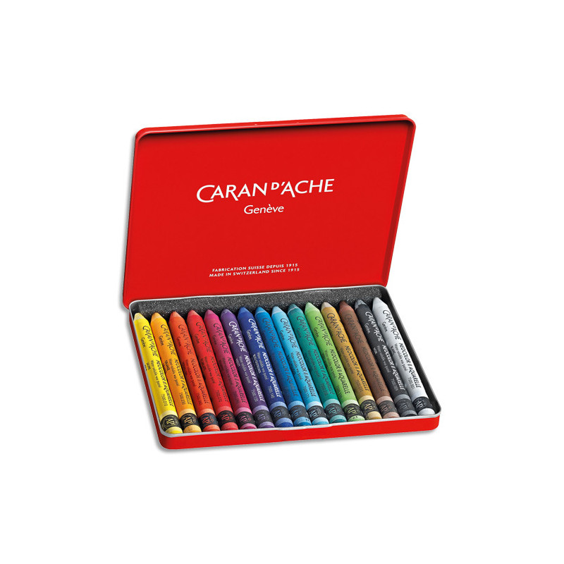 CARAN D'ACHE Boîte métal de 15 couleurs assorties Pastel à la cire aquarellable CLASSIC NEOCOLOR II