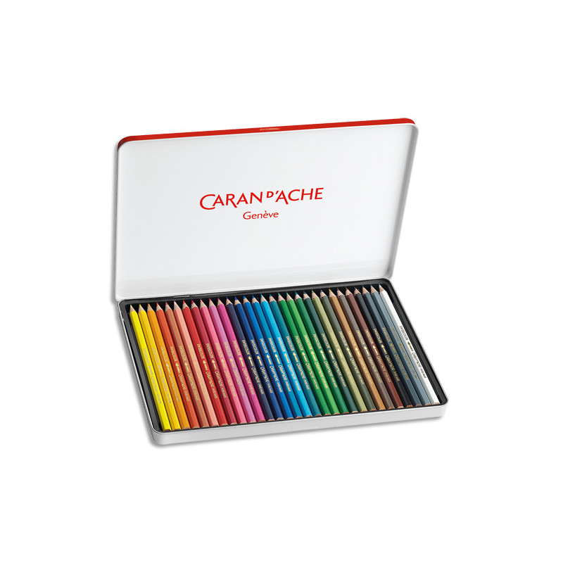 CARAN D'ACHE Boîte métal de 30 crayons de couleur Aquarellable SWISSCOLOR METAL SWISS DRAPEAU