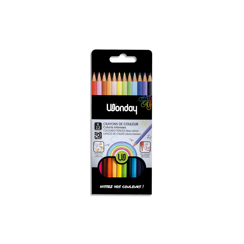 WONDAY Boîte de 12 crayons de couleur 18 cm - corps hexagonale