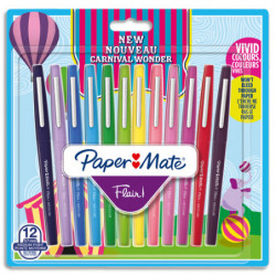 PAPERMATE Blister de 12 stylos feutres Flair Carnaval. Couleurs assorties