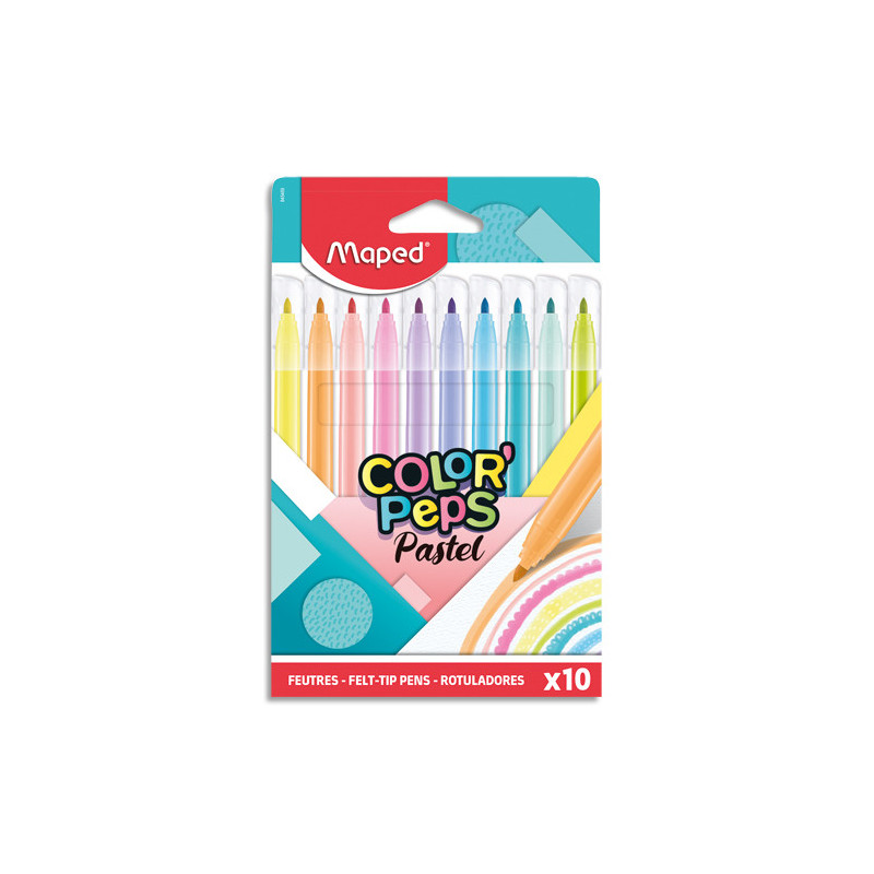 MAPED Boîte de 10 feutres de coloriage Color Pep's aux couleurs pastel assorties. Pte ogive 2,8mm